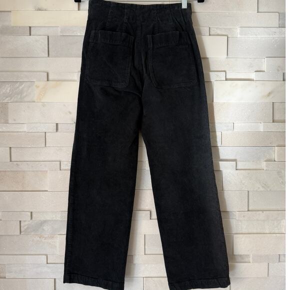RAQUEL ALLEGRA Black Straight Leg Hi-rise Corduroy Patch Pockets Pants Jeans XS - Picture 1 of 6